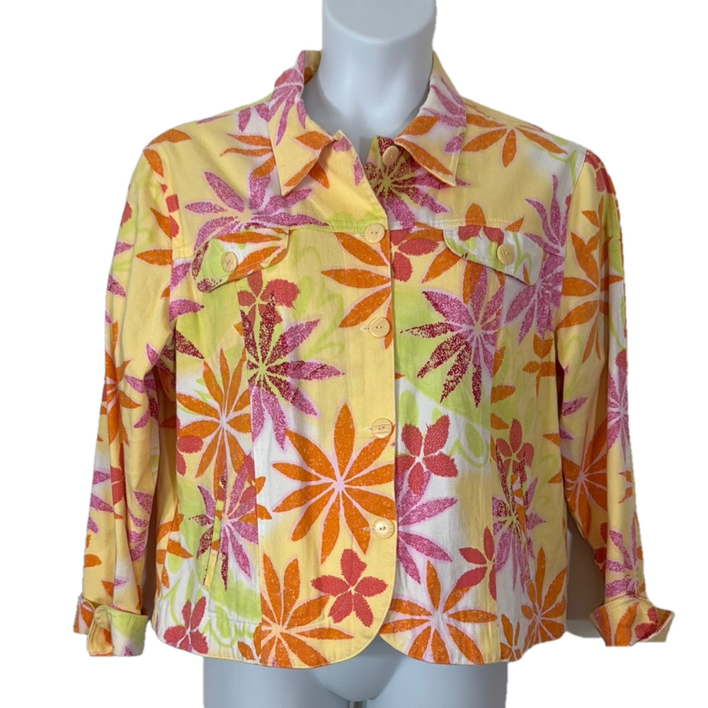 Coldwater Creek Multicolor Floral Button Down with Pockets Blazer SKU0462